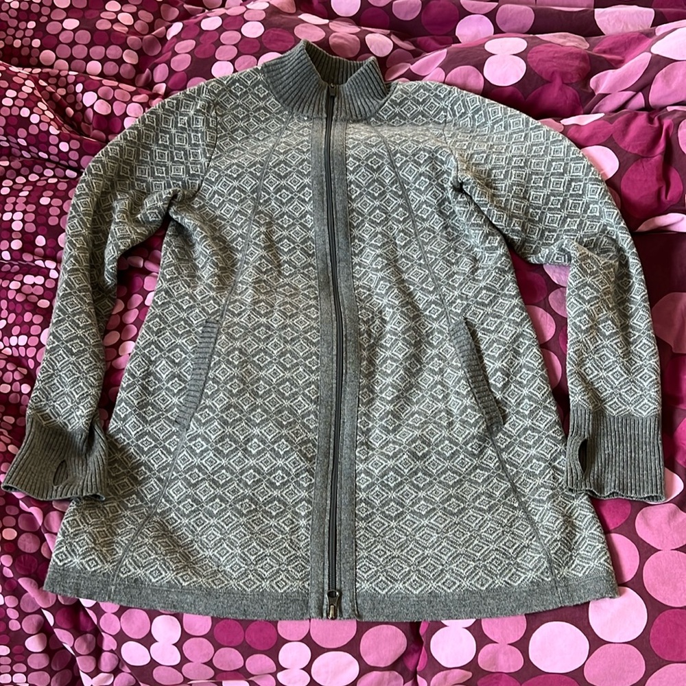 Cynthia Rowley Activewear Gray Nordic Tunic Full Zip Cardigan, M, NWT